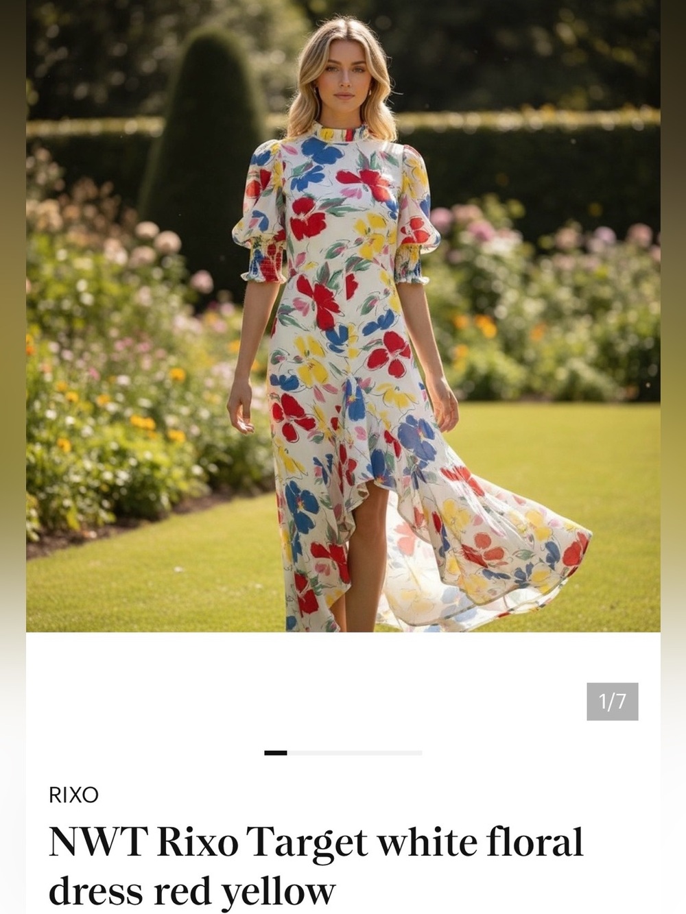 New with tags Rixo floral mock neck cascade ruffle dress size 8